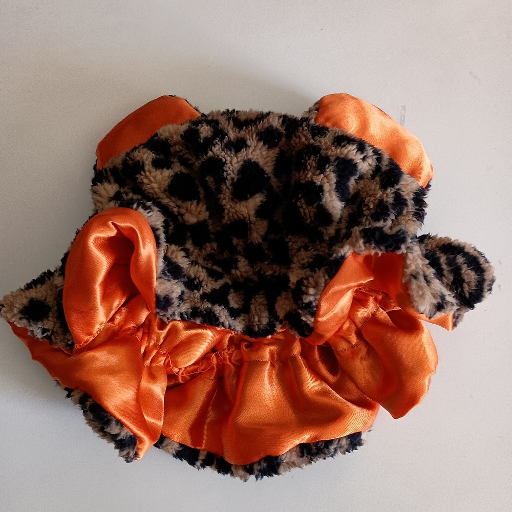 Leopard Print Kids Hat with Orange Accents